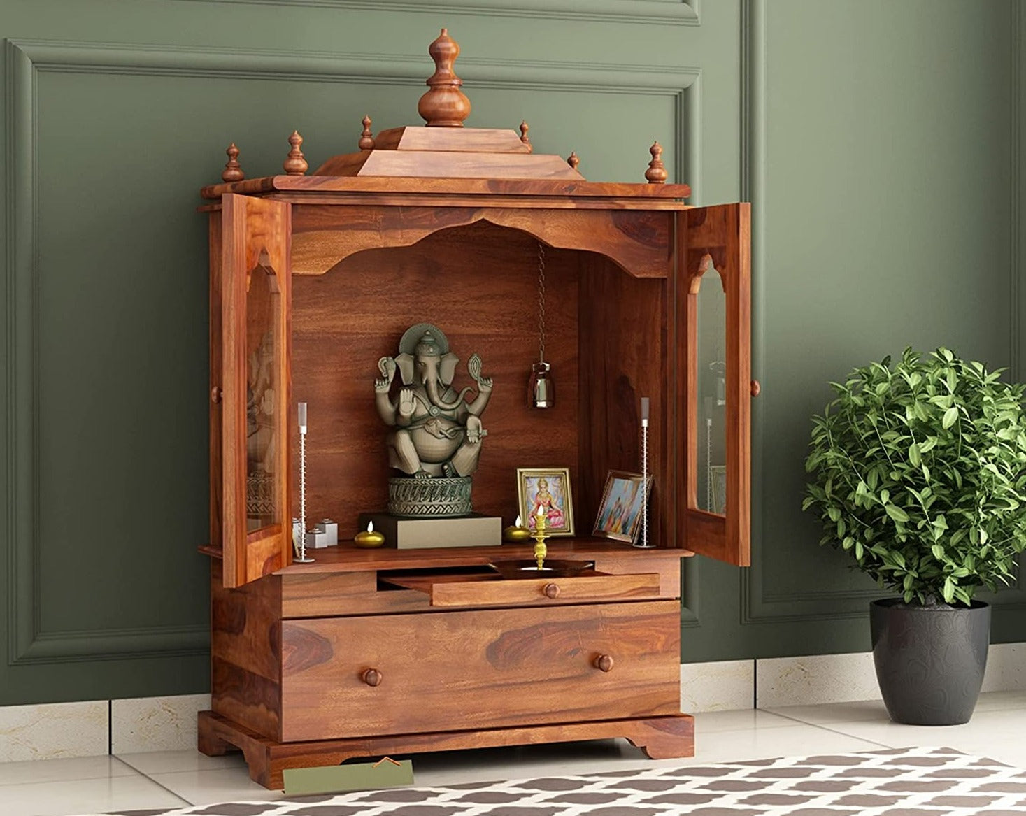 Temple with single drawer made of solid sheesham wood