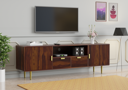 Tv unit with two doors and two drawers made of solid sheesham wood and Metal