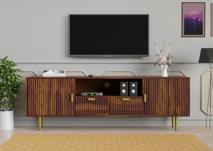 Tv unit with two doors and two drawers made of solid sheesham wood and Metal