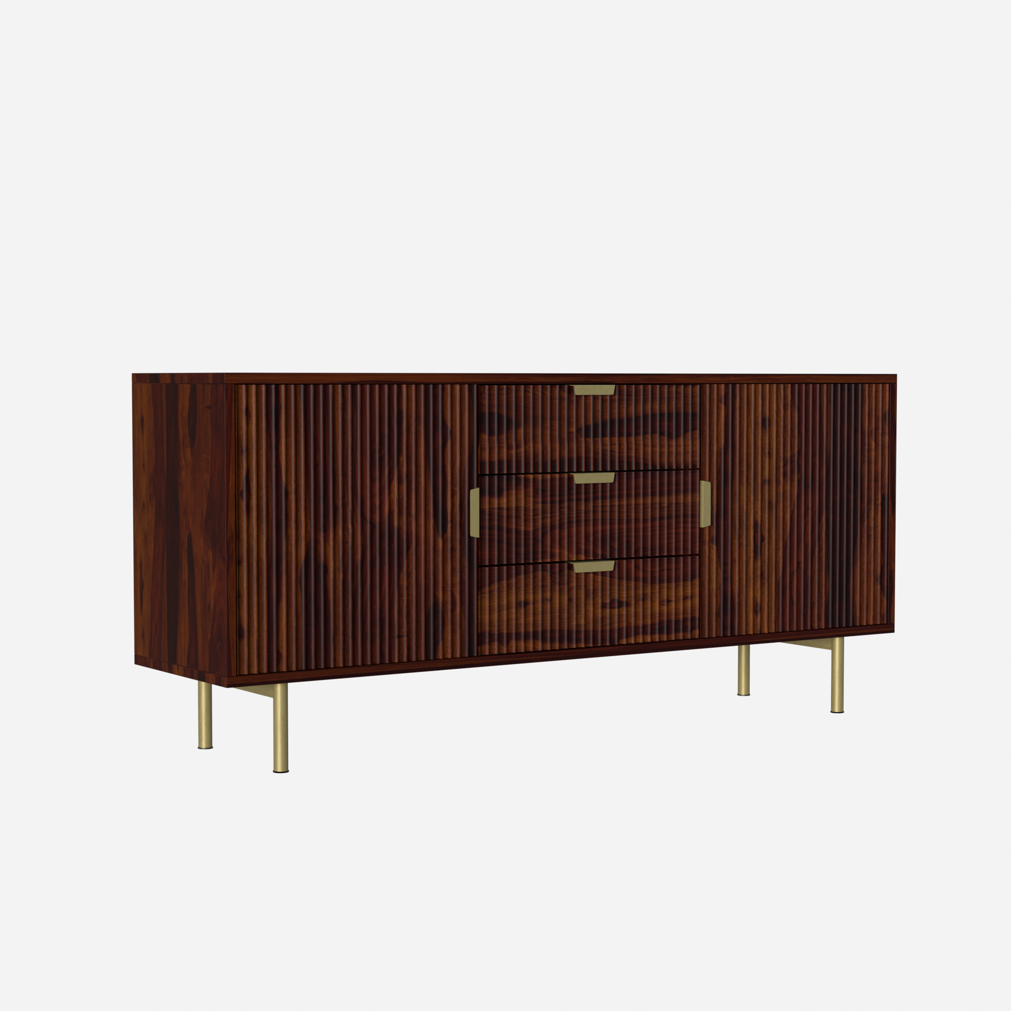 Sideboard with two doors and three drawers made of solid sheesham wood and Metal