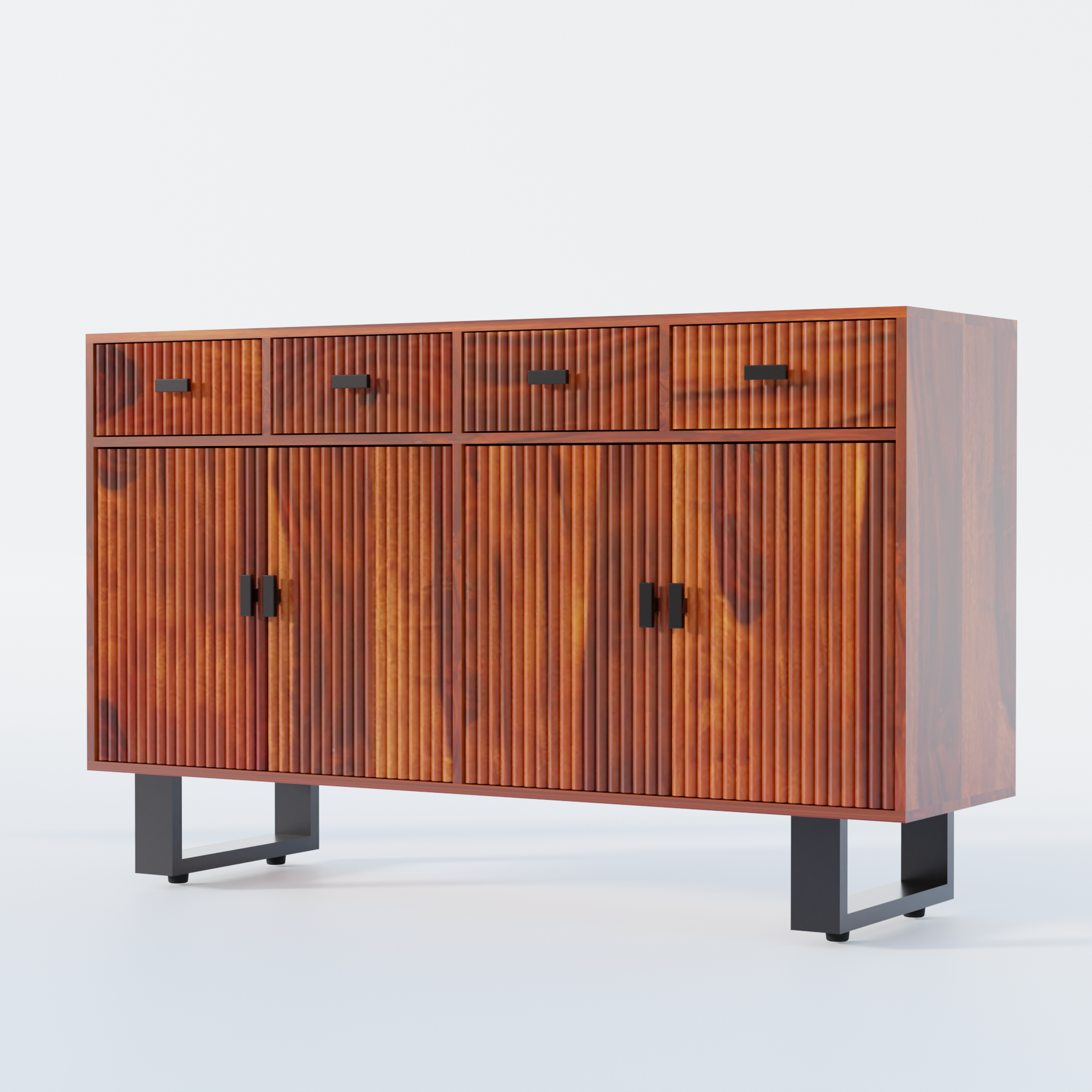 Sideboard with four doors and four drawers made of solid sheesham wood and Metal