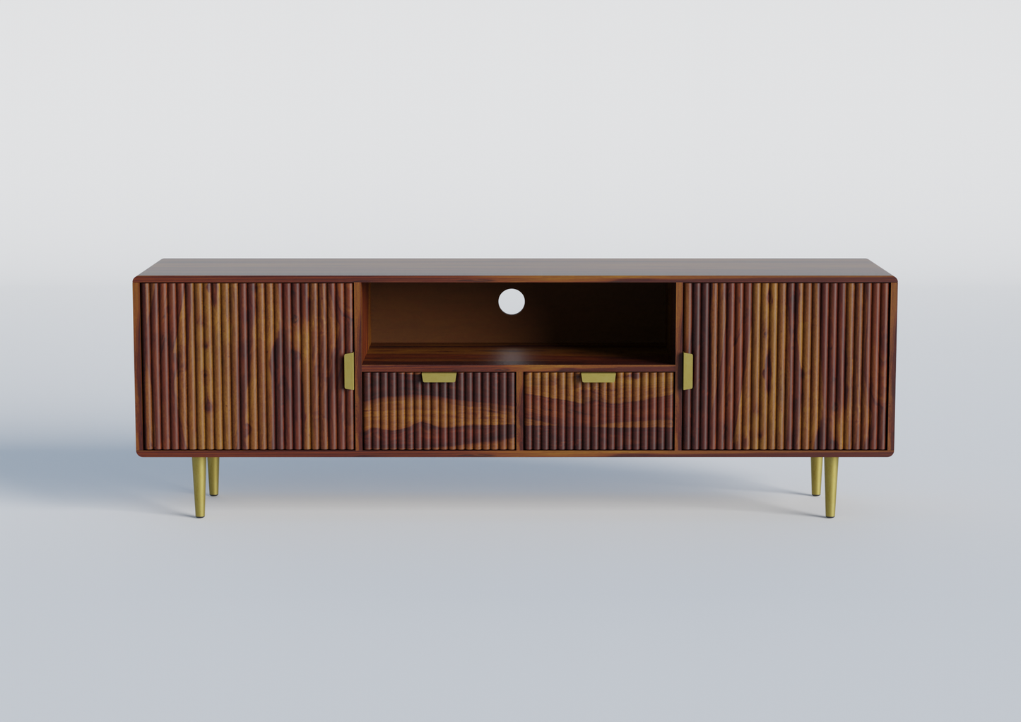 Tv unit with two doors and two drawers made of solid sheesham wood and Metal