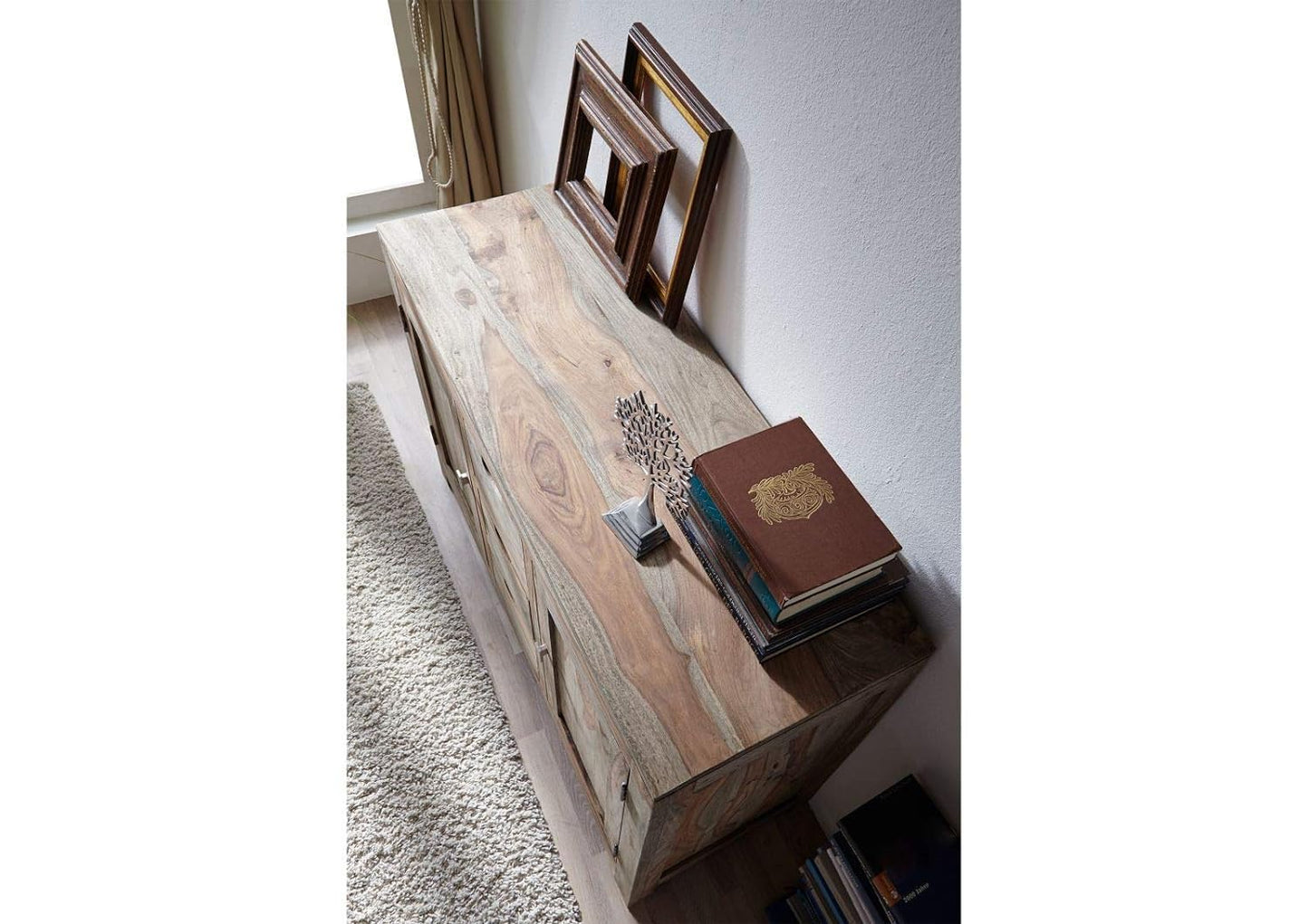 Sideboard with two doors and three drawers made of solid sheesham wood