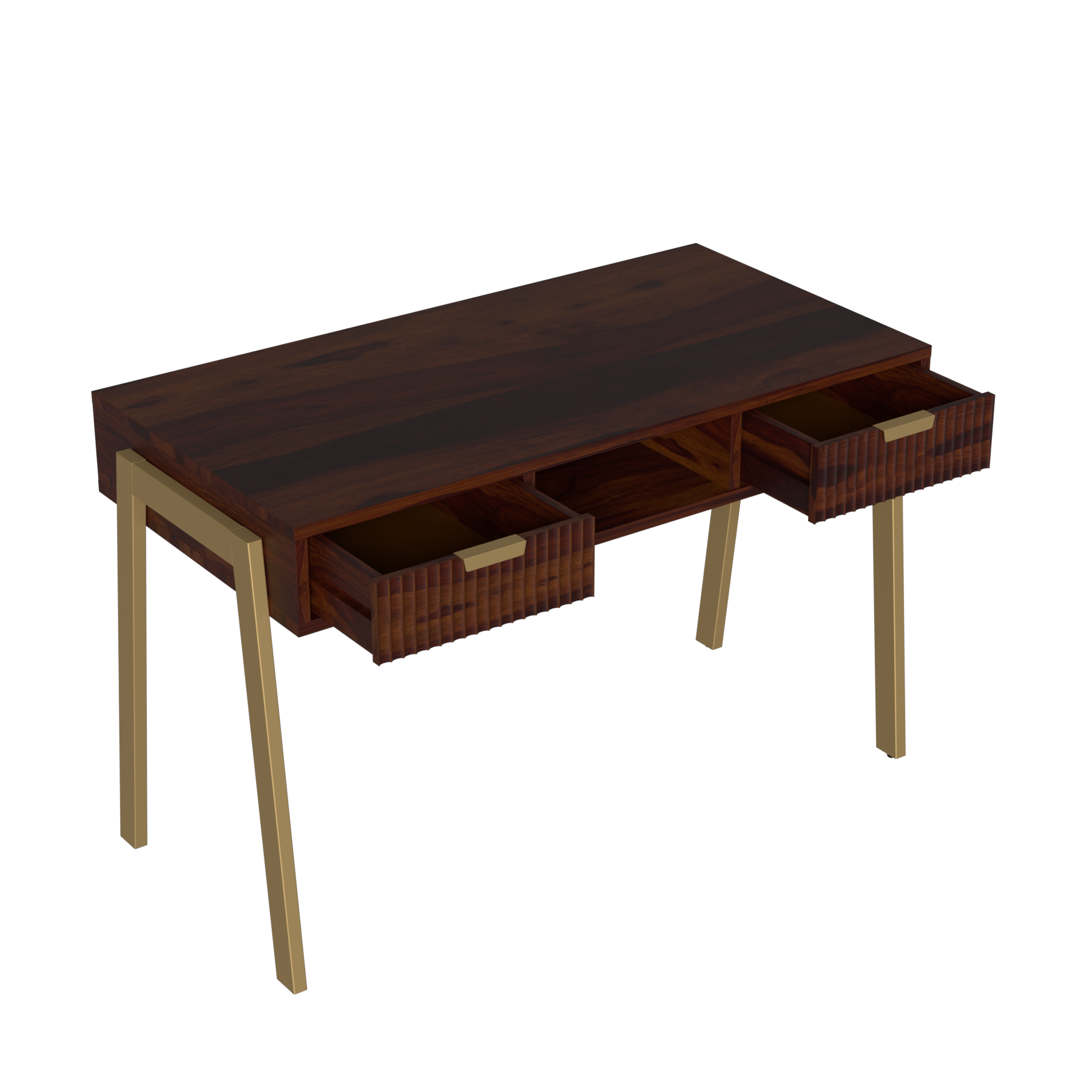 Desk with two drawers made of solid sheesham wood metal