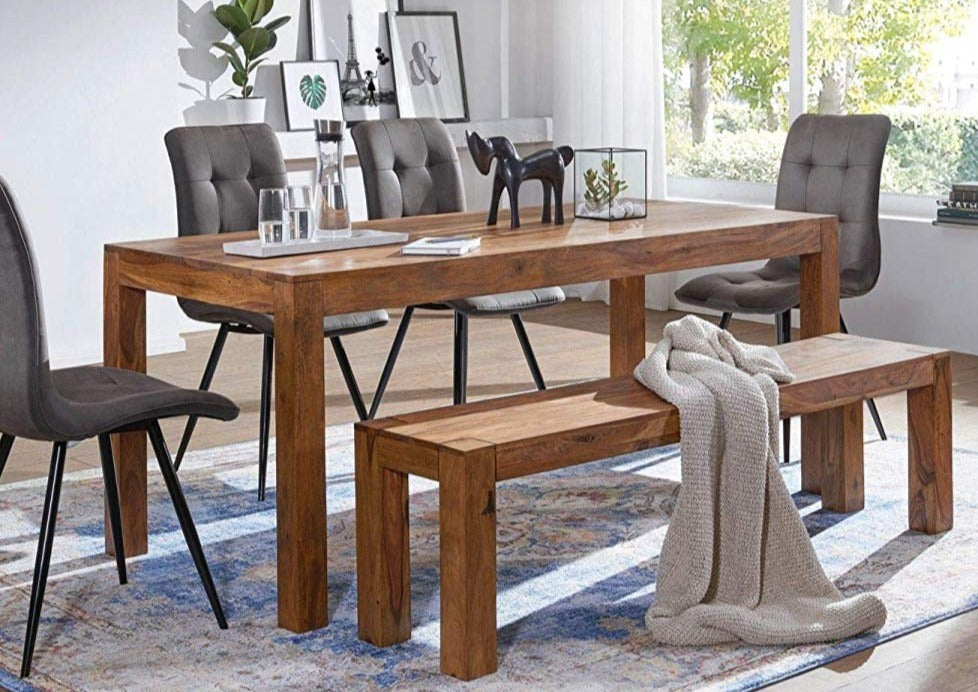 Six-seater dining table made of solid sheesham wood