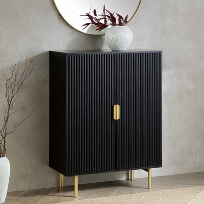 Sideboard cabinet with two doors made of solid sheesham wood and metal