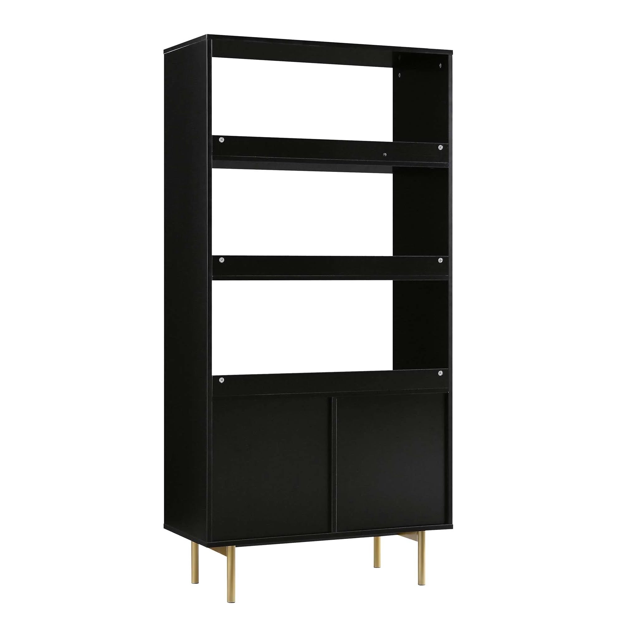 Bookshelf with two doors made of solid sheesham wood and Metal