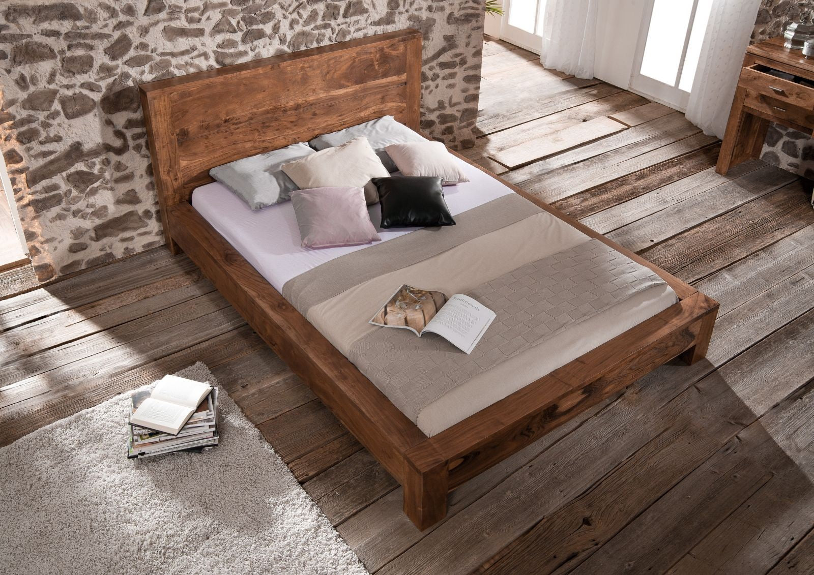 Queen bed made of solid acacia wood