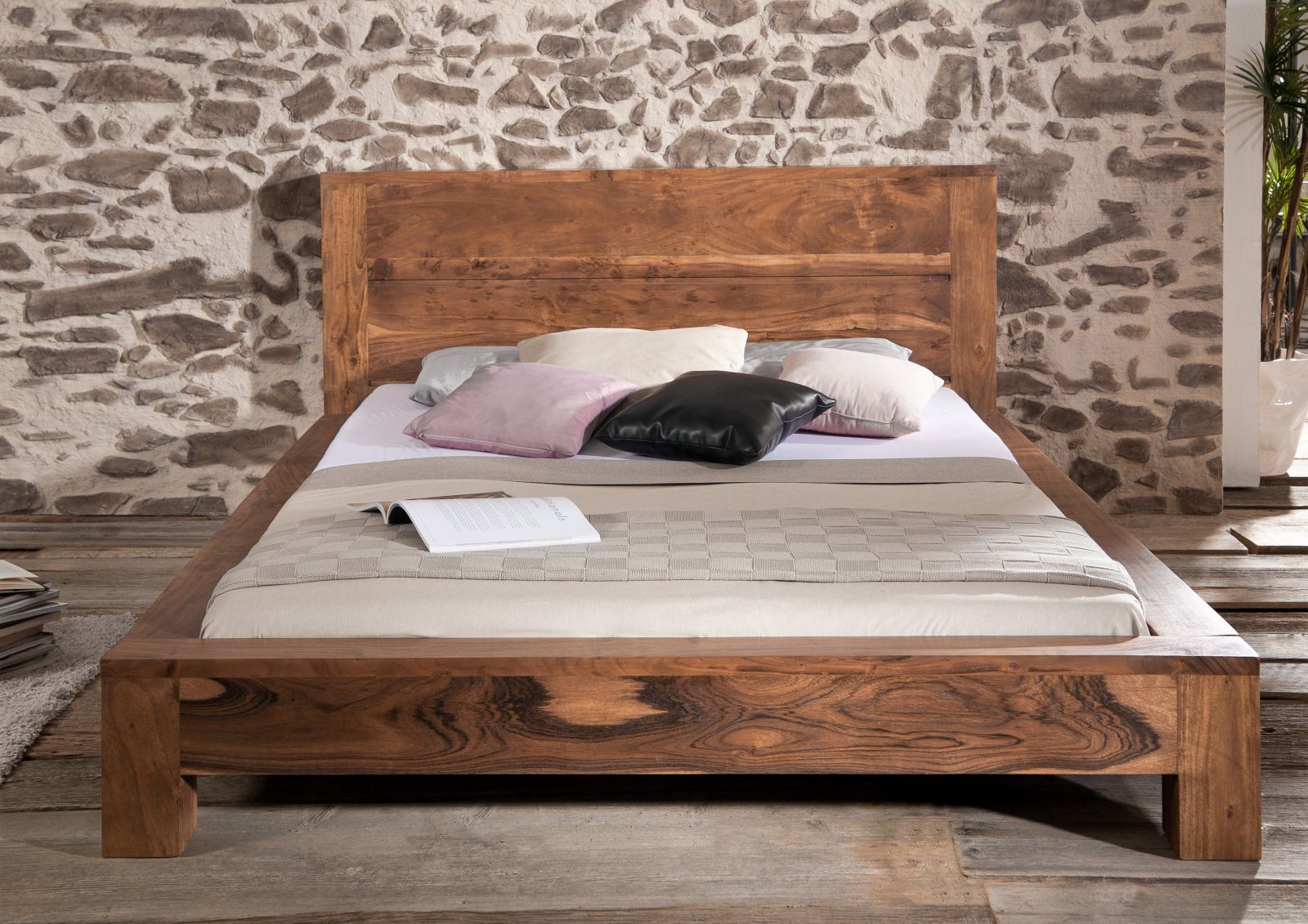 Queen bed made of solid acacia wood