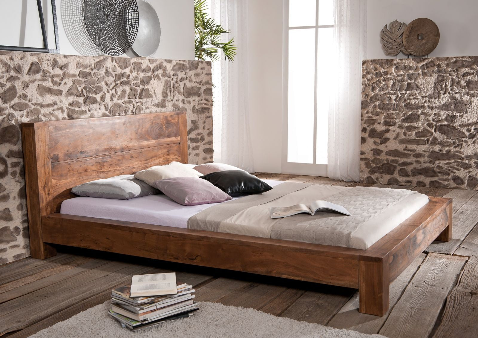 Queen bed made of solid acacia wood