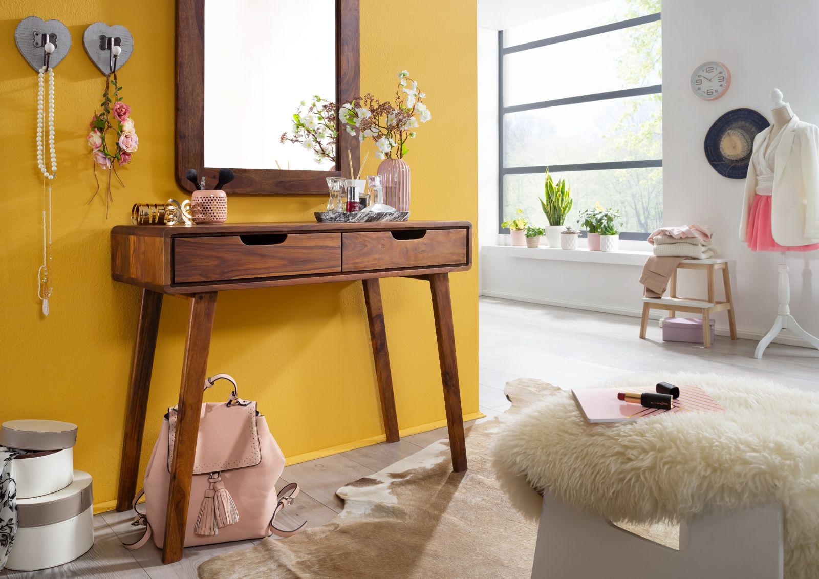 Desk with two drawers made of solid sheesham wood