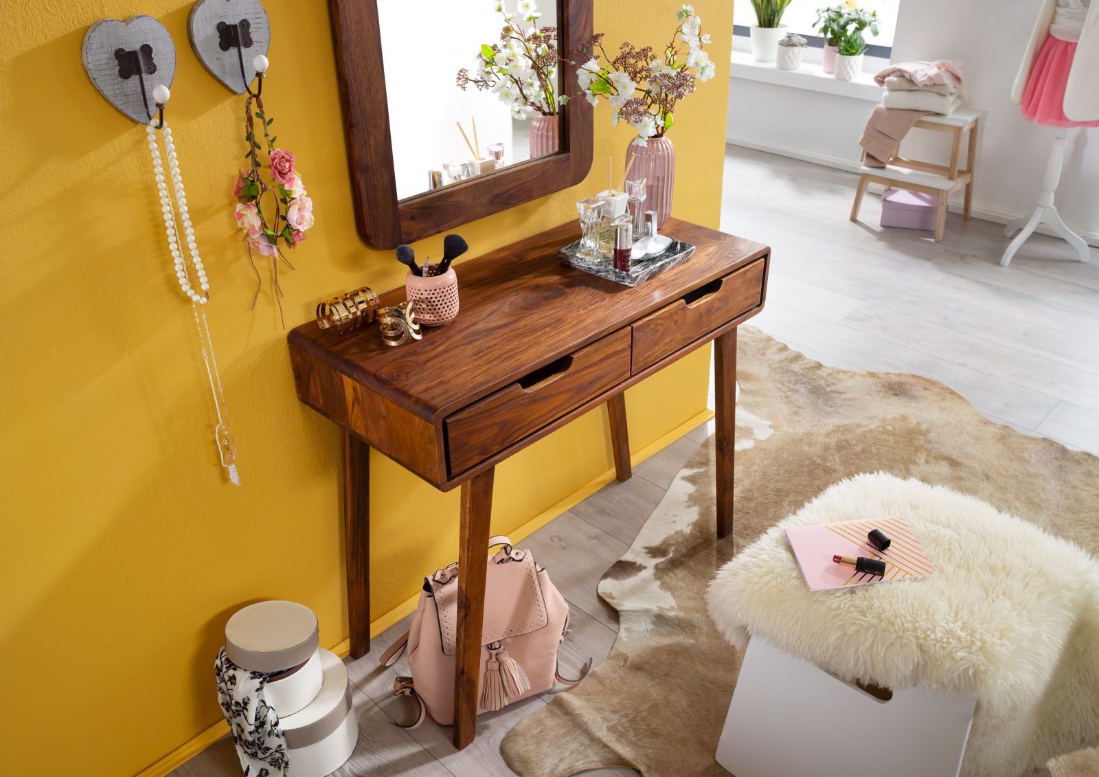 Desk with two drawers made of solid sheesham wood