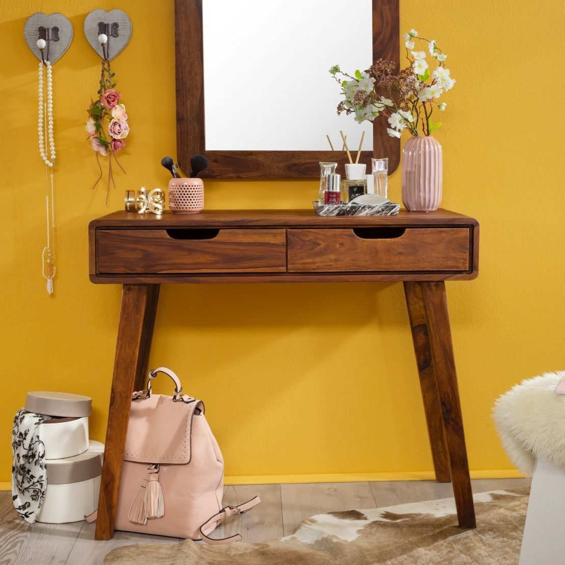 Desk with two drawers made of solid sheesham wood