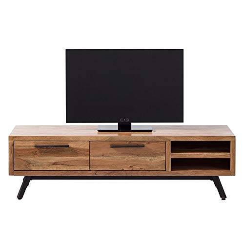 Tv unit with two drawers made of solid acacia wood