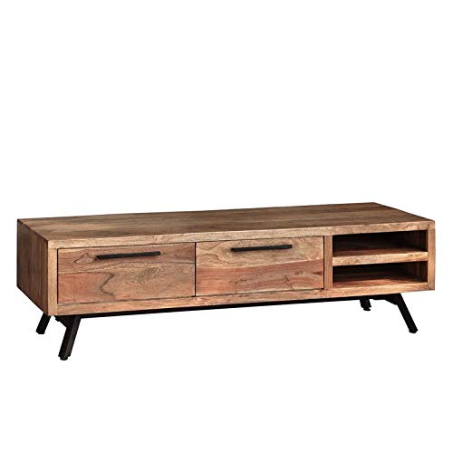 Tv unit with two drawers made of solid acacia wood