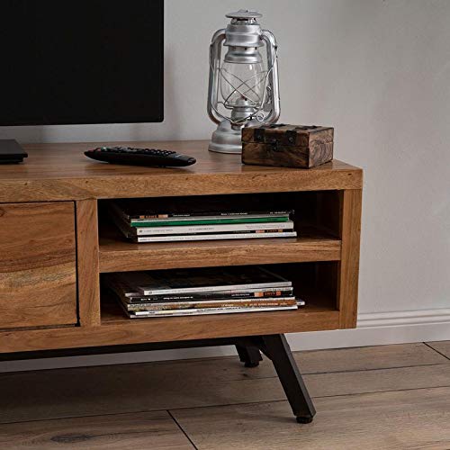 Tv unit with two drawers made of solid acacia wood