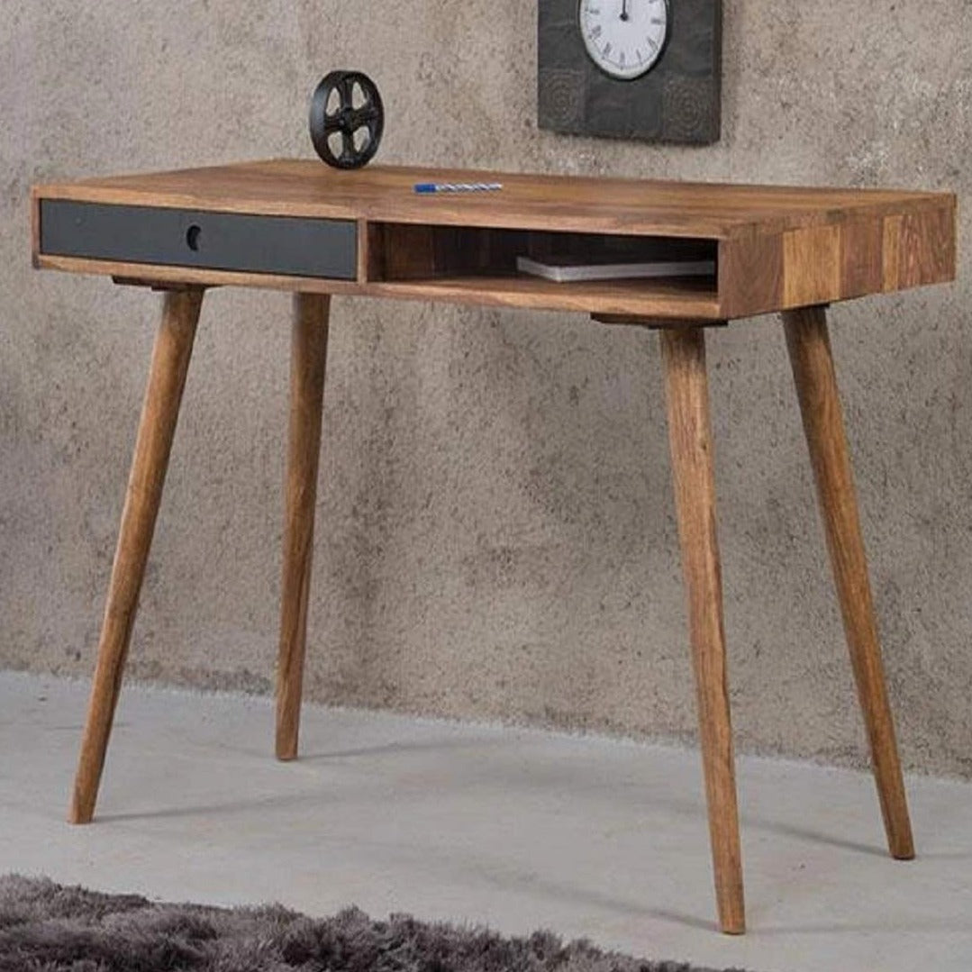 Desk with single drawer made of solid sheesham wood