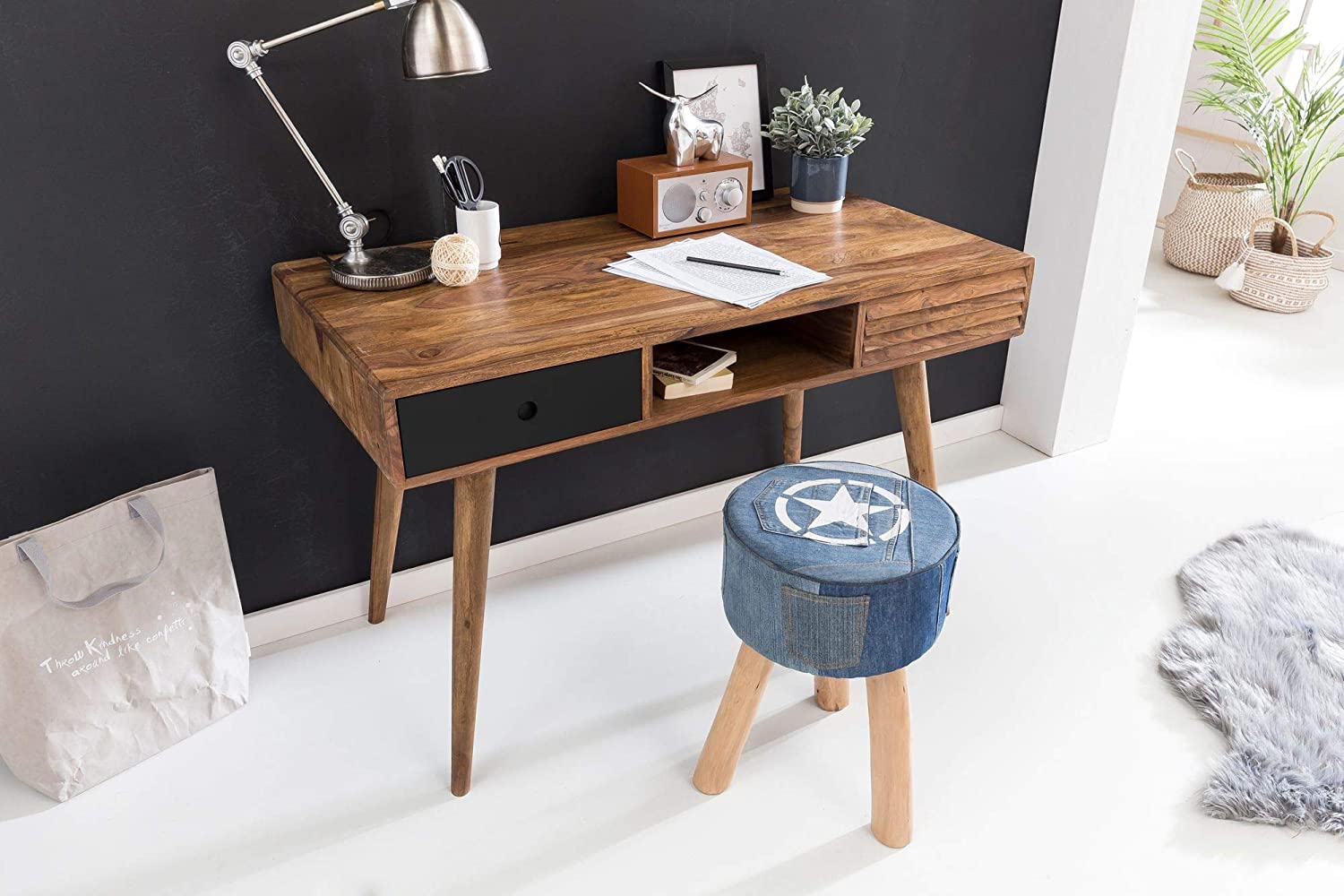 Desk with two drawers made of solid sheesham wood