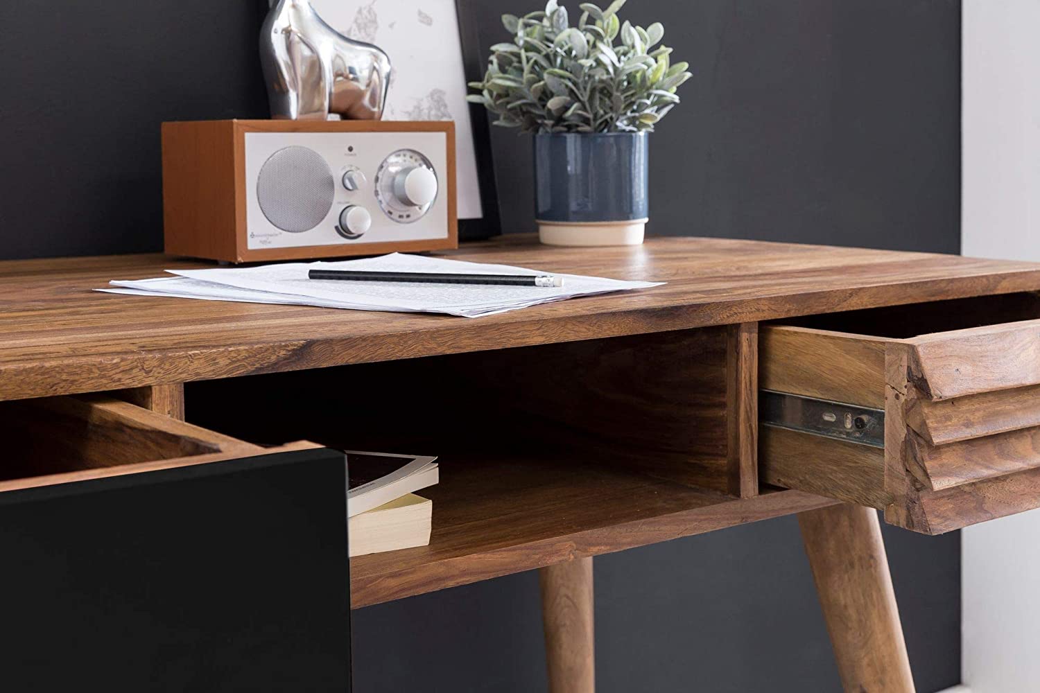 Desk with two drawers made of solid sheesham wood