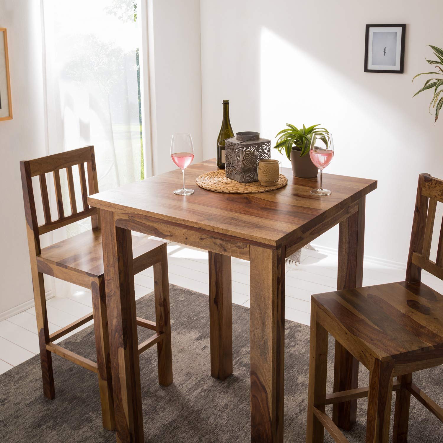 Bar table set with two chairs made of solid sheesham wood