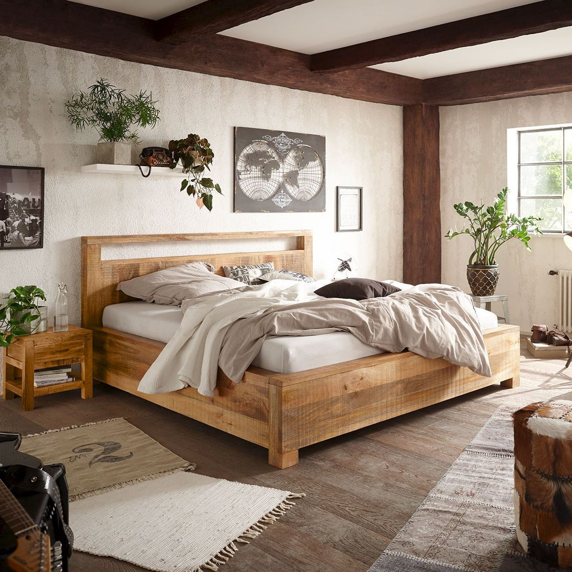 King bed made of solid mango wood