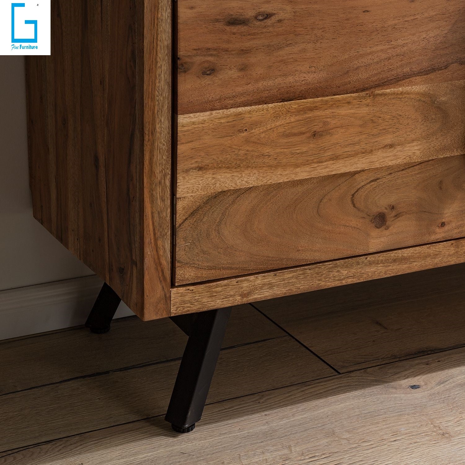 Sideboard with two doors and three drawers made of solid acacia wood and Metal